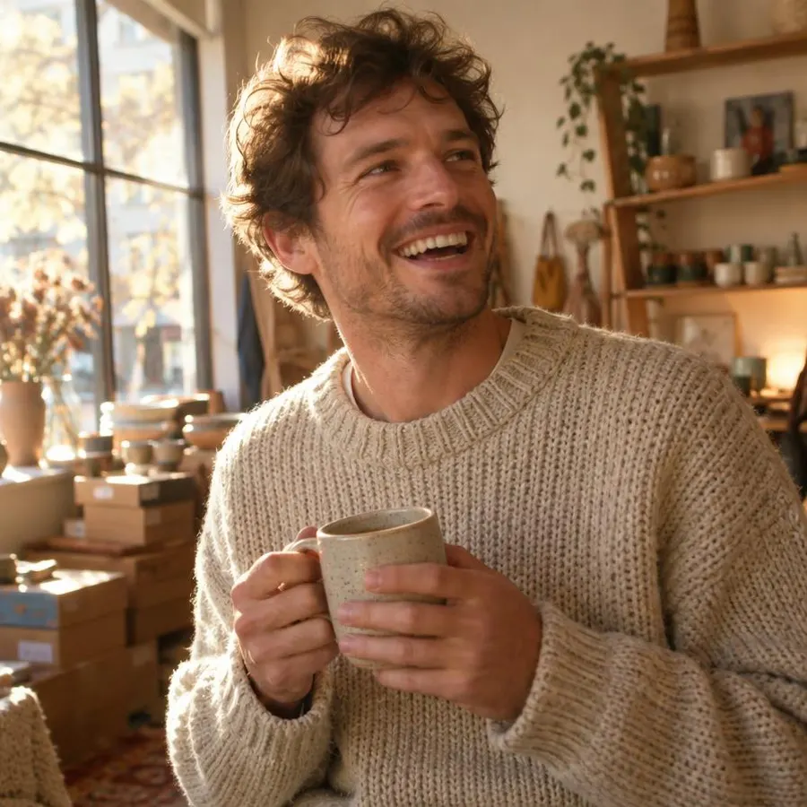 A boutique owner smiling in his shop.